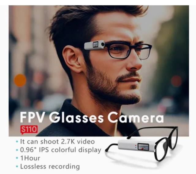 New S110 Fpv Smart Glasses Camera with IPS Display WiFi APP Control and 2.7K Ultra HD Video Recording