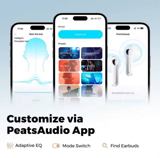 New SoundPEATS Air5 Lite Wireless Earbuds with Hi Res Audio Bluetooth 5.4 Semi in Ear Earphones