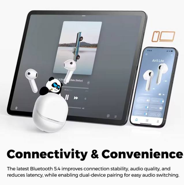 New SoundPEATS Air5 Lite Wireless Earbuds with Hi Res Audio Bluetooth 5.4 Semi in Ear Earphones