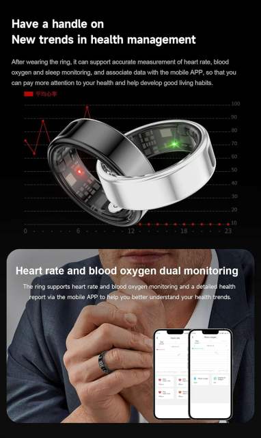 SR08 Smart Ring Men Women LED Display Heart Rate Blood Oxygen Monitor Multi-Sport Mode IP68 5ATM Waterproof Bluetooth Sleep Ring