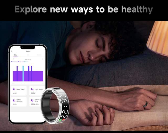 SR08 Smart Ring Men Women LED Display Heart Rate Blood Oxygen Monitor Multi-Sport Mode IP68 5ATM Waterproof Bluetooth Sleep Ring