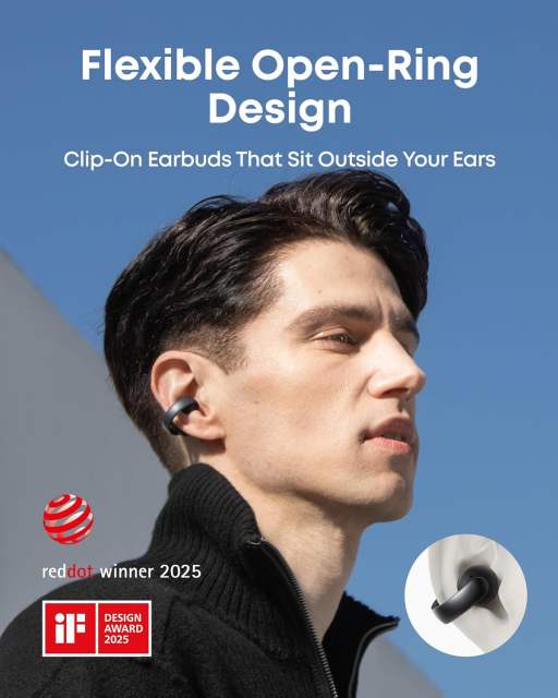 New Soundcore AeroClip by Anker Open-Ear Earbuds Clip-On Earphones