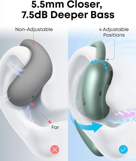 2025 New Soundcore AeroFit 2 by Anker Open-Ear Earphones Adjustable Ear Hooks Snug Fit Rich Bass Hi-Res  42H Playtime Bluetooth 5.4 AI Clear Calls Wireless Charging Translation Earbuds Real Time