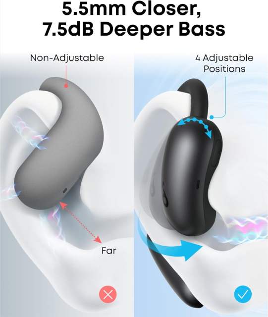 2025 New Soundcore AeroFit 2 by Anker Open-Ear Earphones Adjustable Ear Hooks Snug Fit Rich Bass Hi-Res  42H Playtime Bluetooth 5.4 AI Clear Calls Wireless Charging Translation Earbuds Real Time