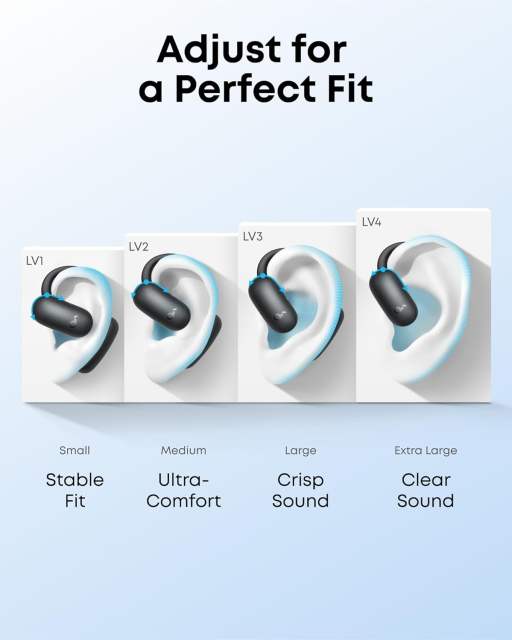 2025 New Soundcore AeroFit 2 by Anker Open-Ear Earphones Adjustable Ear Hooks Snug Fit Rich Bass Hi-Res  42H Playtime Bluetooth 5.4 AI Clear Calls Wireless Charging Translation Earbuds Real Time