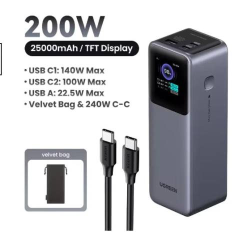 NEW UGREEN Nexode 200W 25000mAh Power Bank Portable PD External Battery PowerBank
