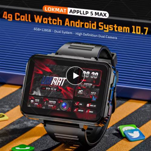 New LOKMAT APPLLP 5 MAX Android Watch Phone Square Big Screen Wifi 4G Calls Smartwatches Dual Camera with Flashlight Gaming Watch