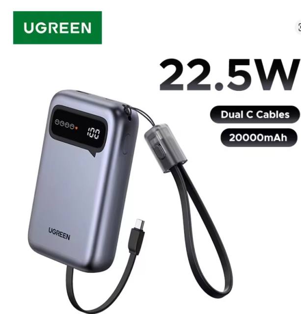 NEW UGREEN 20000mAh Dual Type C Cable Power Bank Fast Charge Portable PowerBank