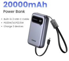 NEW UGREEN 20000mAh Dual Type C Cable Power Bank Fast Charge Portable PowerBank