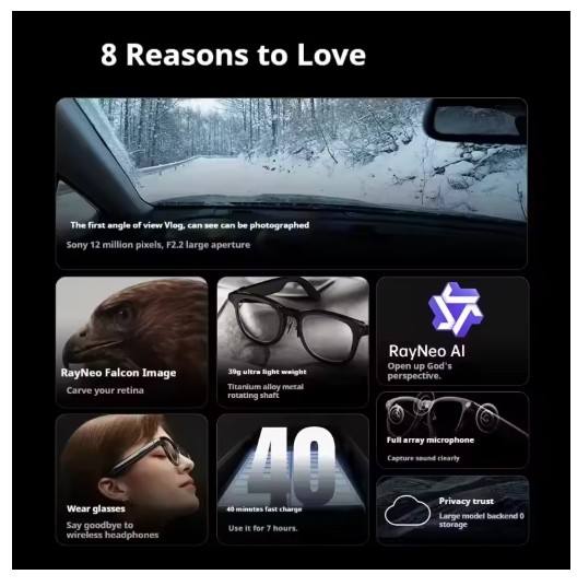 2025 New RayNeo V3 Slim AI Photography Smart Glasses Wireless Bluetooth Audio Glasses Wireless Headphones Voice Control Frames