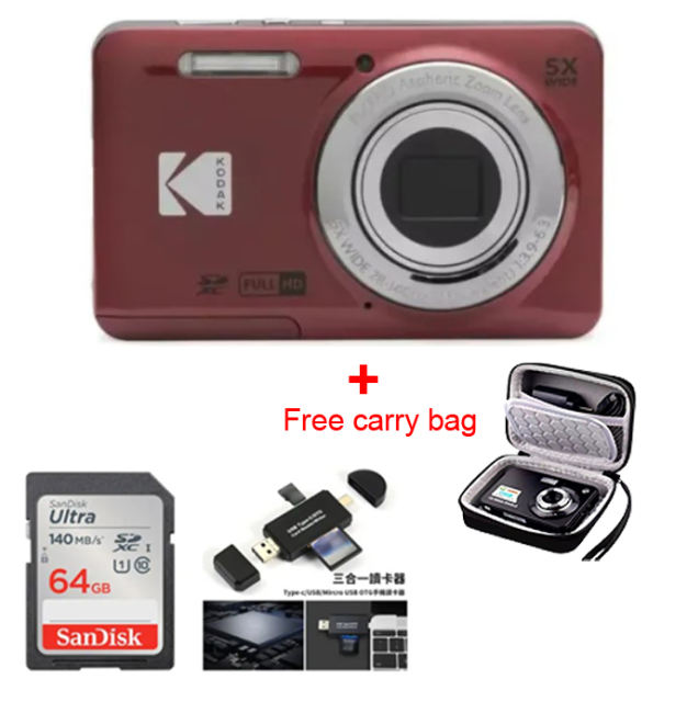 KODAK PIXPRO FZ55-RD 16MP Digital Camera 5X Optical Zoom 28mm Wide Angle 1080P Full HD Video 2.7" LCD Vlogging Camera