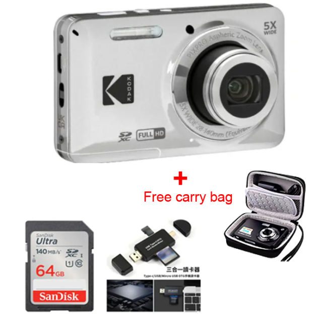 NEW KODAK PIXPRO FZ55 16MP Digital Camera 5X Optical Zoom 28mm Wide Angle 1080P Full HD Video 2.7" LCD Vlogging Camera