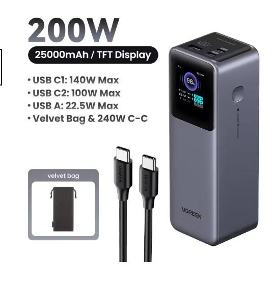 NEW UGREEN Nexode 200W 25000mAh Power Bank Portable PD External Battery PowerBank