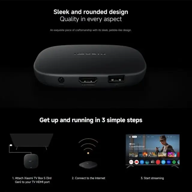 New Xiaomi TV Box S 3rd Gen 4K Ultra HD Google Smart TV Box,2GB+32GB,Global Version
