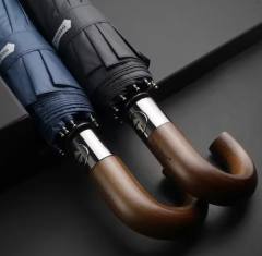 PARACHASE Automatic Folding Umbrella Men Women 10K Strong Windproof Rain Umbrellas Anti UV Sun Protection Wooden Handle