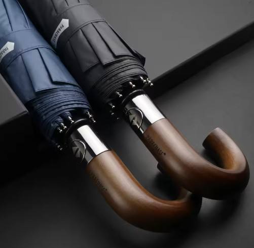 PARACHASE Automatic Folding Umbrella Men Women 10K Strong Windproof Rain Umbrellas Anti UV Sun Protection Wooden Handle