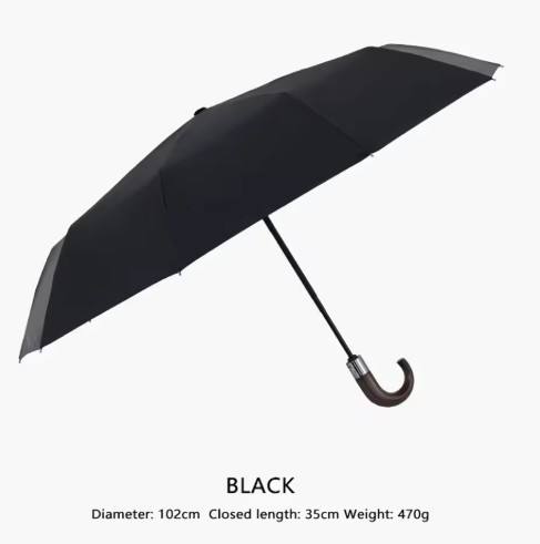 PARACHASE Automatic Folding Umbrella Men Women 10K Strong Windproof Rain Umbrellas Anti UV Sun Protection Wooden Handle