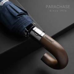 PARACHASE Automatic Folding Umbrella Men Women 10K Strong Windproof Rain Umbrellas Anti UV Sun Protection Wooden Handle