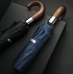 PARACHASE Automatic Folding Umbrella Men Women 10K Strong Windproof Rain Umbrellas Anti UV Sun Protection Wooden Handle