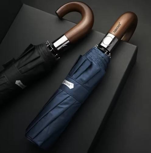 PARACHASE Automatic Folding Umbrella Men Women 10K Strong Windproof Rain Umbrellas Anti UV Sun Protection Wooden Handle