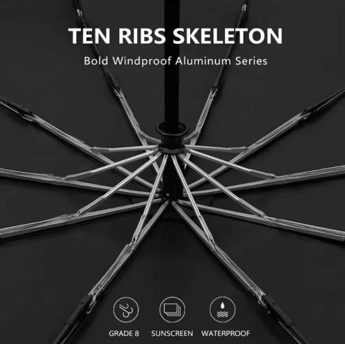 PARACHASE Automatic Folding Umbrella Men Women 10K Strong Windproof Rain Umbrellas Anti UV Sun Protection Wooden Handle