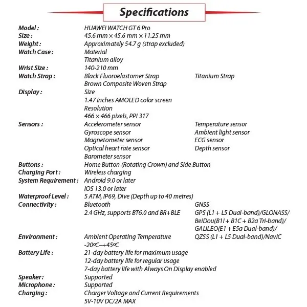 Huawei Watch GT 6 Pro 46mm BROWN 1.47" AMOLED Bluetooth iOS Android Smartwatch