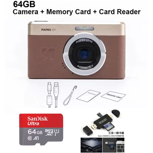 NEW KODAK PIXPRO C1 Digital Camera All-in-one 13MP Sensor 26mm Fixed Focus Lens and 180° Tilting LCD