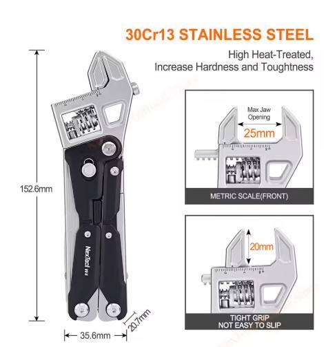NexTool Multitool Wrench W4 11-In-1 Adjustable Wrench Pliers Folding Knife Hand Tools Screwdriver Wooding