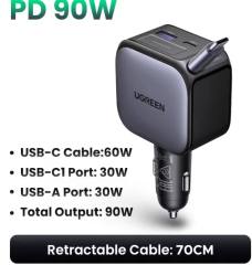 NEW UGREEN 145W 90W 60W Car Charger 3 USB-C & 1 USB-A Ports PD QC4.0 Fast Charging