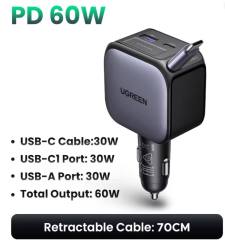 NEW UGREEN 145W 90W 60W Car Charger 3 USB-C & 1 USB-A Ports PD QC4.0 Fast Charging