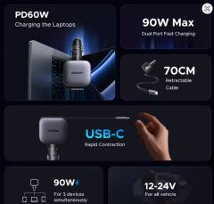 NEW UGREEN 145W 90W 60W Car Charger 3 USB-C & 1 USB-A Ports PD QC4.0 Fast Charging