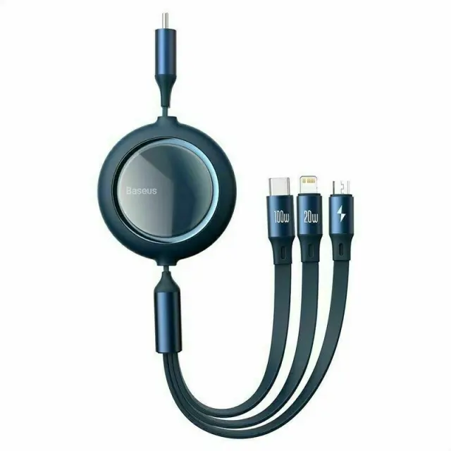 Baseus Retractable 100W 3 in 1 Fast USB Cable for Macbook iPad iPhone 16 15 Samsung