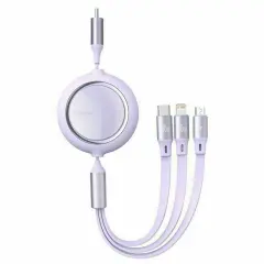 Baseus Retractable 100W 3 in 1 Fast USB Cable for Macbook iPad iPhone 16 15 Samsung