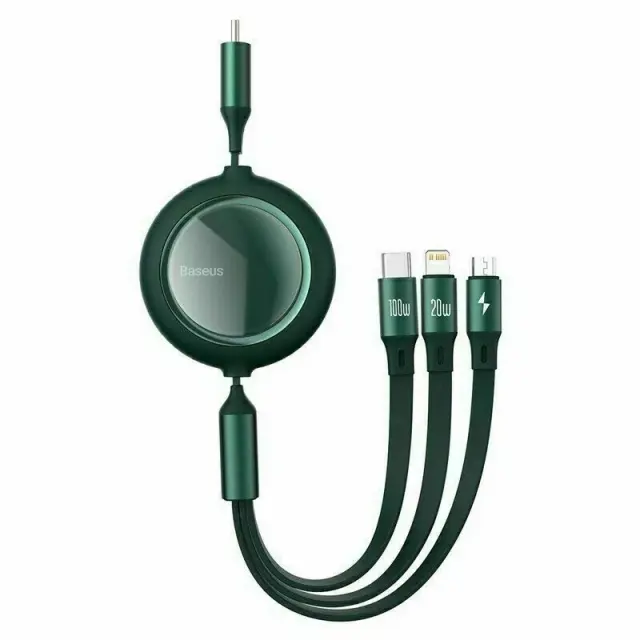 Baseus Retractable 100W 3 in 1 Fast USB Cable for Macbook iPad iPhone 16 15 Samsung