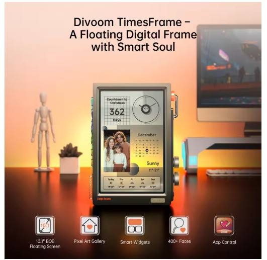 Divoom Times Frame Smart HD Screen 10.1" DIY Digital Clock Crypto Stocks Weather Calendar Tech Gift Desk