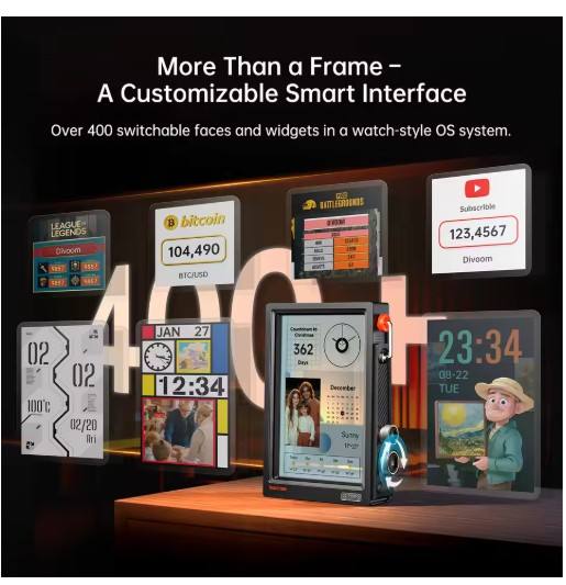 Divoom Times Frame Smart HD Screen 10.1" DIY Digital Clock Crypto Stocks Weather Calendar Tech Gift Desk