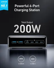 NEW Anker Prime USB-C Desktop Charger 200W 6-Ports GaN Charging Station