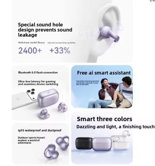 NEW ANKER Soundcore C50i Ear Clip Wireless Bluetooth Headphones with Dustproof and Waterproof Features