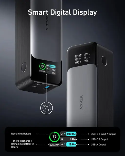 NEW Anker 737 Power Bank(PowerCore 24K) 24,000mAh 3-Port Portable Charger with 140W