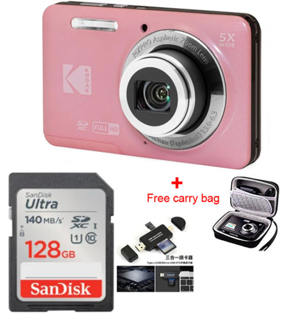 NEW KODAK PIXPRO FZ55 16MP Digital Camera 5X Optical Zoom 28mm Wide Angle 1080P Full HD Video 2.7" LCD Vlogging Camera