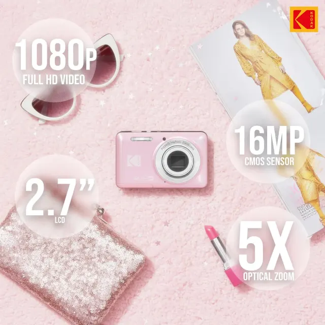 NEW KODAK PIXPRO FZ55 16MP Digital Camera 5X Optical Zoom 28mm Wide Angle 1080P Full HD Video 2.7" LCD Vlogging Camera