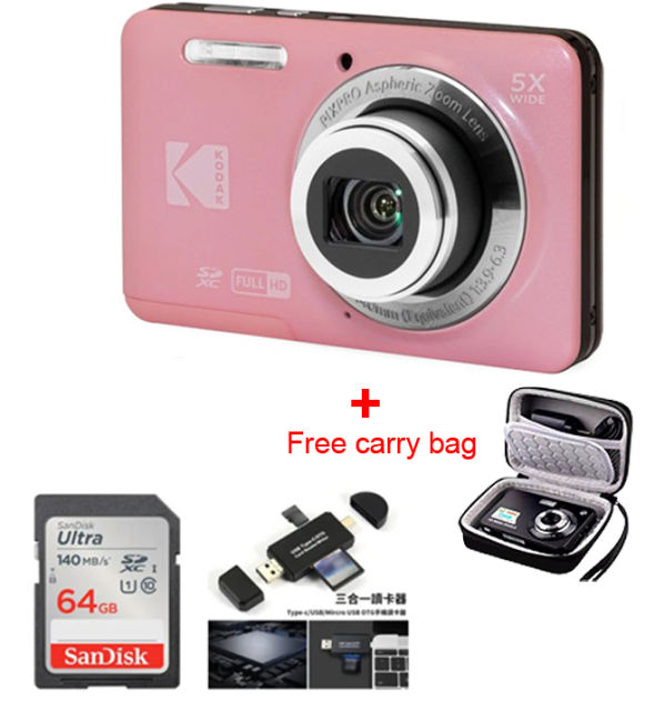 NEW KODAK PIXPRO FZ55 16MP Digital Camera 5X Optical Zoom 28mm Wide Angle 1080P Full HD Video 2.7" LCD Vlogging Camera