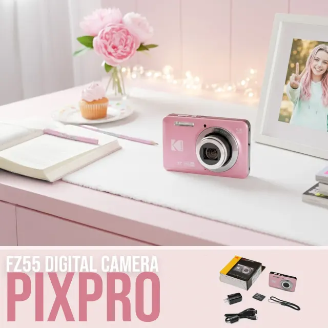 NEW KODAK PIXPRO FZ55 16MP Digital Camera 5X Optical Zoom 28mm Wide Angle 1080P Full HD Video 2.7" LCD Vlogging Camera