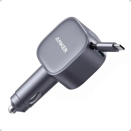 Anker USB-C Car Charger 75W Adapter Built-in Retractable Cable for iPhone 16/17/Mac