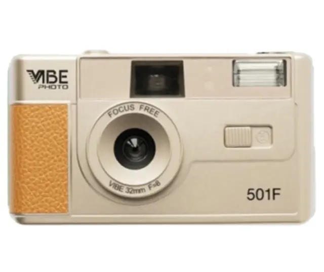 VIBE FilmGerman 501F Vintage 35mm Reusable Photo Film Camera Sandy Gold