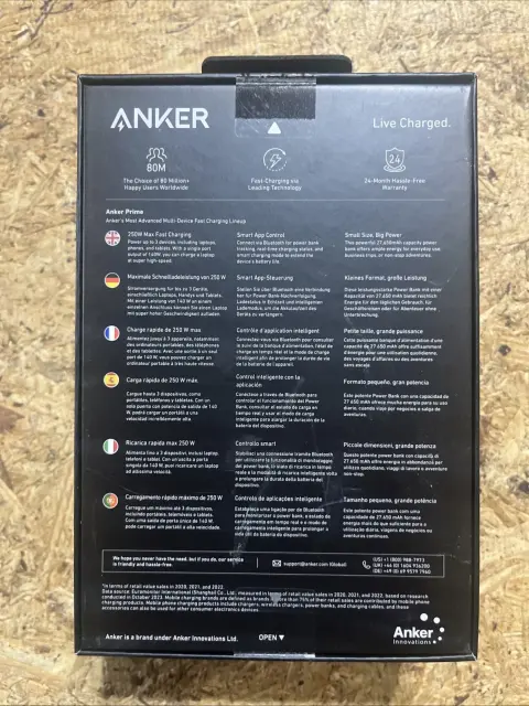 Anker Prime Power Bank 27650mAh 3-Port 250W Portable Charger 99.54Wh w/Smart App
