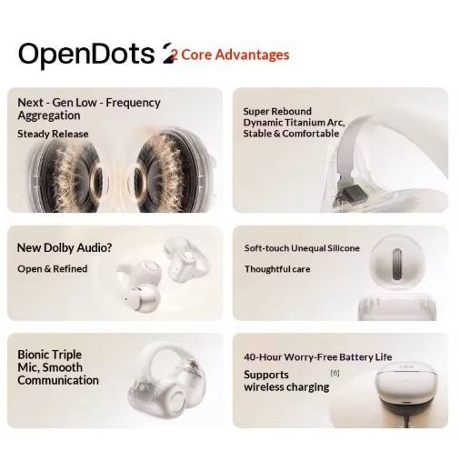 Shokz OpenDots 2 Wireless Earphones Bluetooth 6.1 Dual Device Connection Dolby Audio With Mic Wireless Earclips