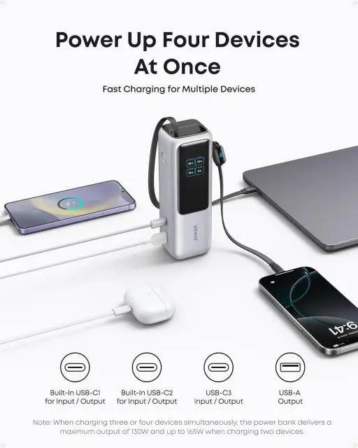 Anker Laptop Power Bank 25000mAh Portable Charger 100W USB-C Built-in Cable