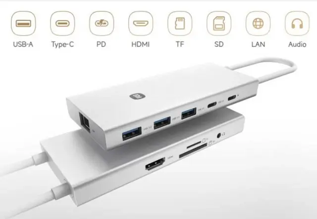 Xiaomi 10in1 Type-C Docking Station HUB to USB 3.0 HDMI 2.0 PD LAN SD