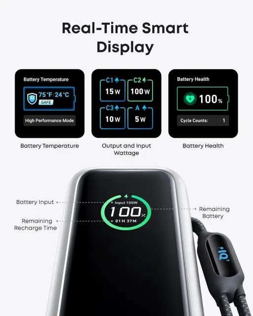 Anker Laptop Power Bank 25000mAh Portable Charger 100W USB-C Built-in Cable